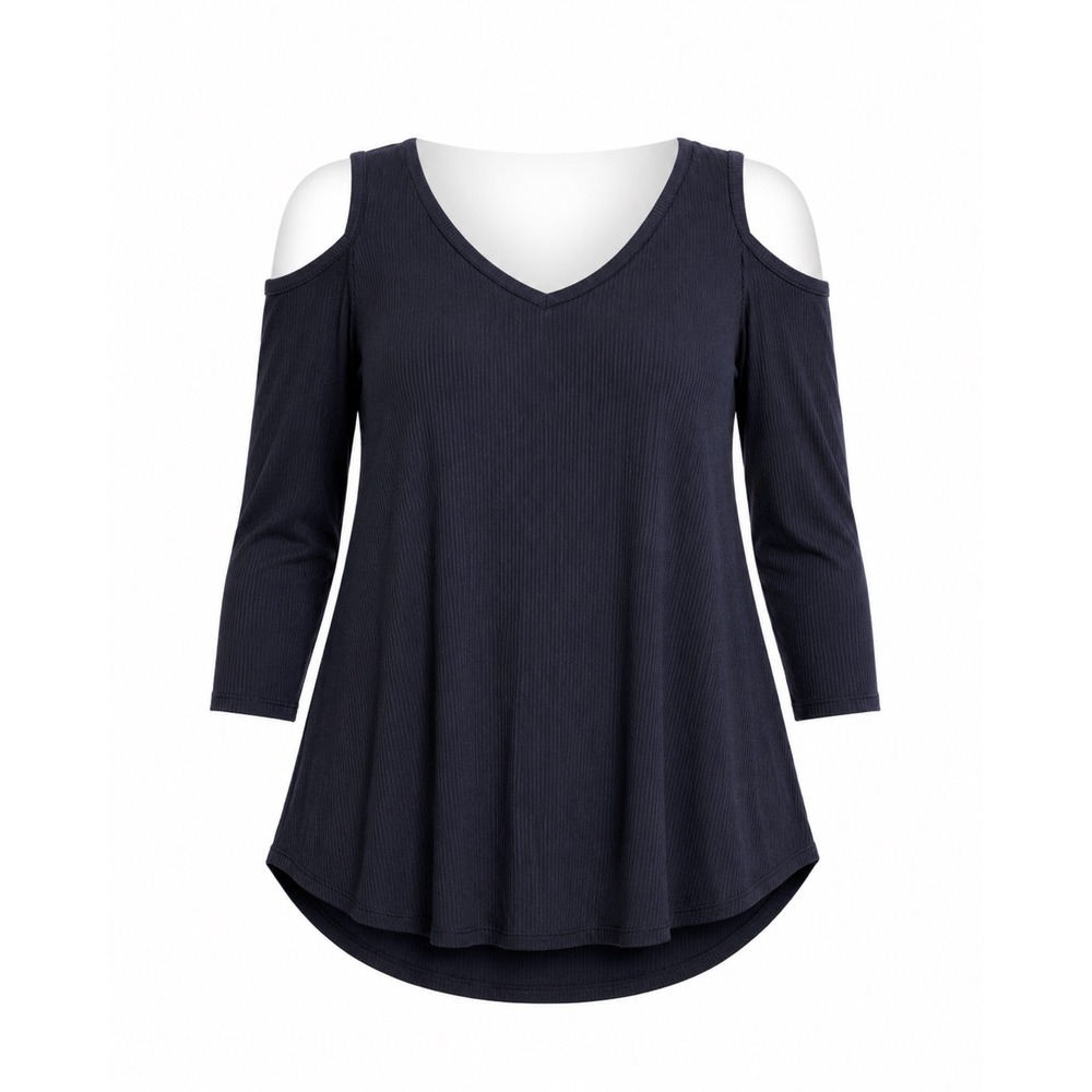 FROXX Cold Shoulder Knit Top XXL Black Casual V-Neck Tunic  Classic Chic